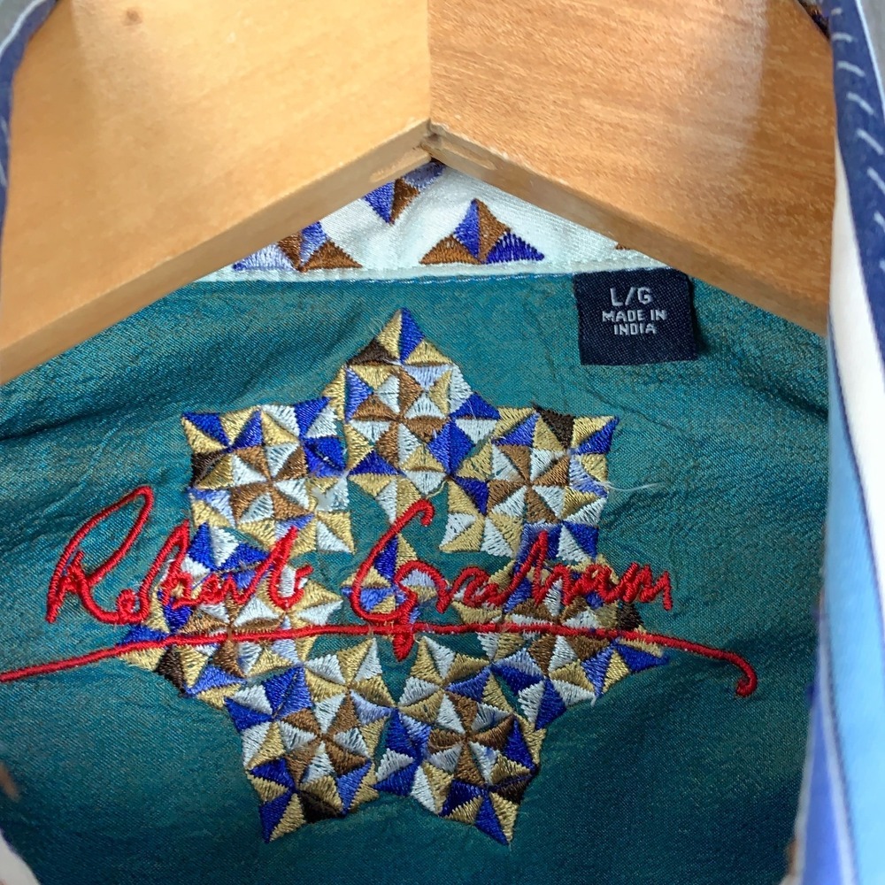 Robert Graham Shirt Mens Large L Multi Striped Button Down Embroidered Flip Cuff - Picture 2 of 9